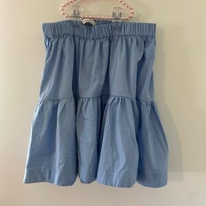 Abercrombie & Fitch Poplin Volume Tiered Cotton High Rise Mini Skirt Blue